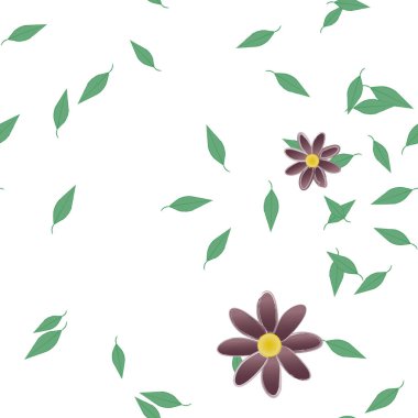 Basit çiçek ve yeşil yapraklı tasarım kompozisyonu, vektör illüstrasyonu