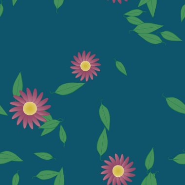 Basit çiçek ve yeşil yapraklı tasarım kompozisyonu, vektör illüstrasyonu