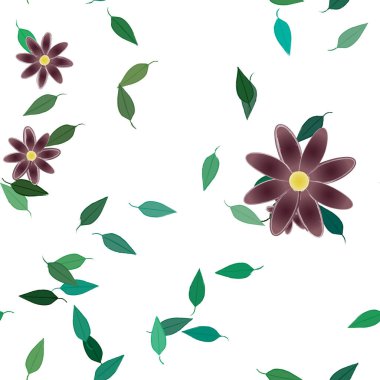 Basit renkli çiçekler ve yeşil yapraklı vektör şablonu