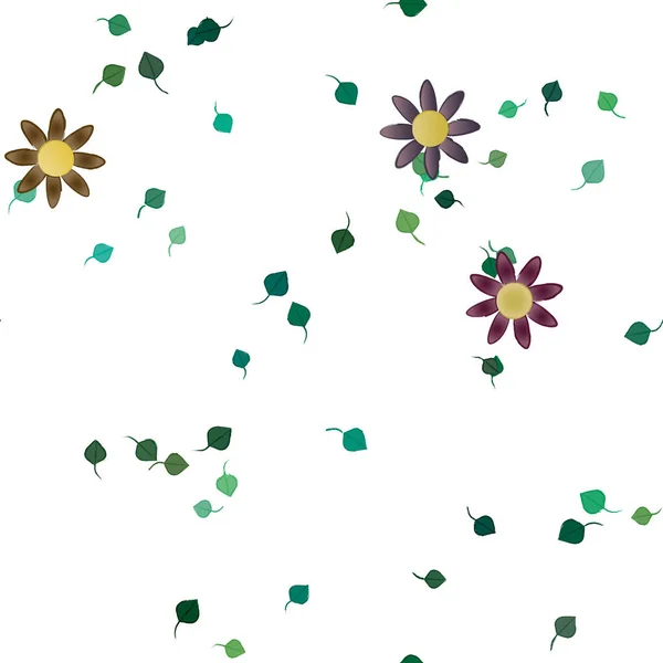 Composição Design Com Flores Simples Folhas Verdes Ilustração Vetorial — Vetor de Stock