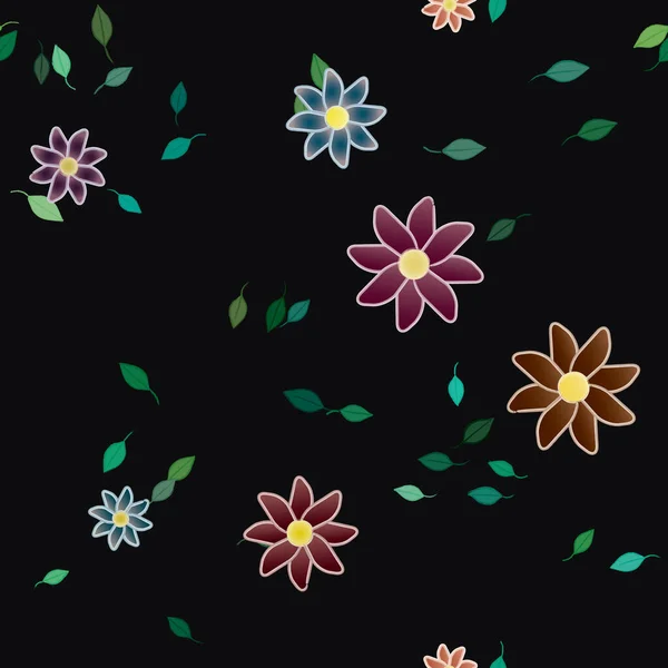 Flores Simples Con Hojas Verdes Composición Libre Ilustración Vectorial — Vector de stock