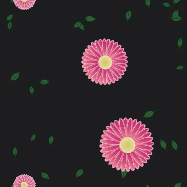 Composição Design Com Flores Simples Folhas Verdes Ilustração Vetorial —  Vetores de Stock