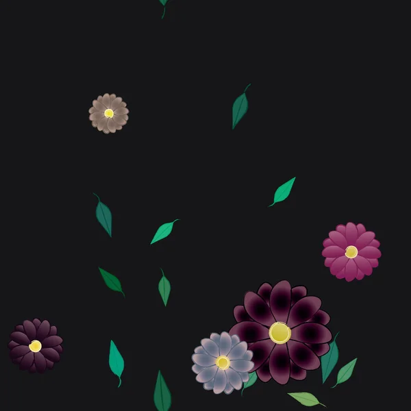 Modèle Vectoriel Avec Des Fleurs Colorées Simples Des Feuilles Vertes — Image vectorielle