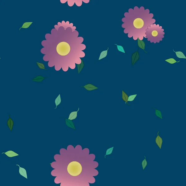 Composition Design Avec Fleurs Simples Feuilles Vertes Illustration Vectorielle — Image vectorielle