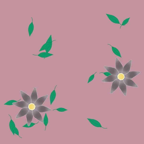 Flores Con Hojas Verdes Composición Libre Ilustración Vectorial — Vector de stock