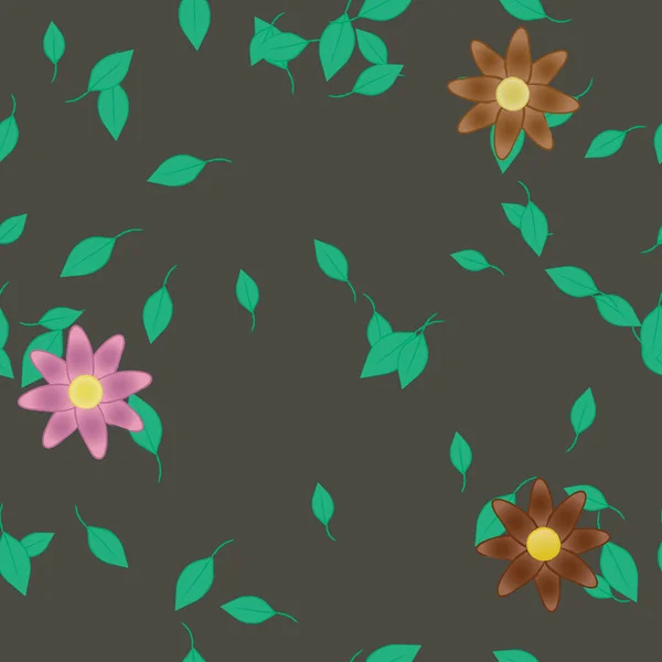 Fleurs Aux Feuilles Vertes Composition Libre Illustration Vectorielle — Image vectorielle