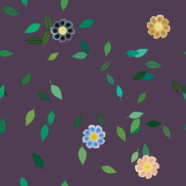 Flores Con Hojas Verdes Composición Libre Ilustración Vectorial — Vector de stock