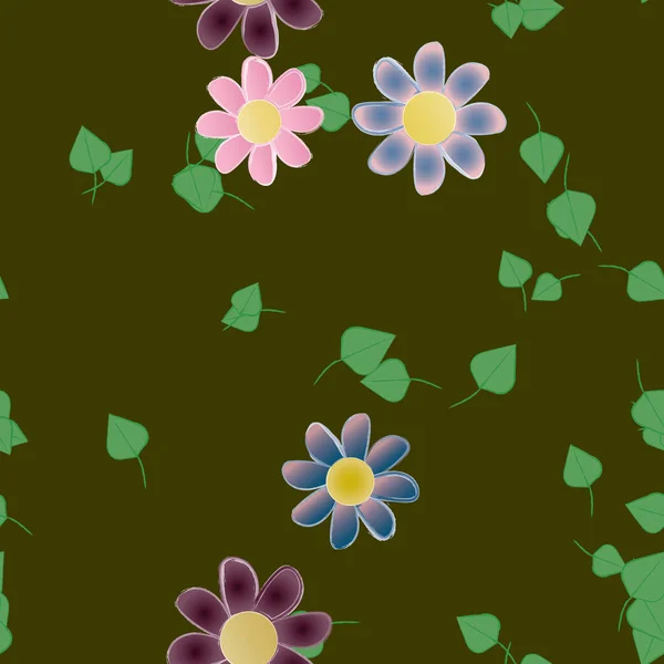 Composición Diseño Con Flores Simples Hojas Verdes Ilustración Vectorial — Archivo Imágenes Vectoriales