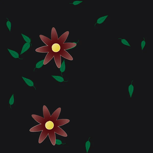 Vektor Skabelon Med Enkle Farverige Blomster Grønne Blade – Stock-vektor