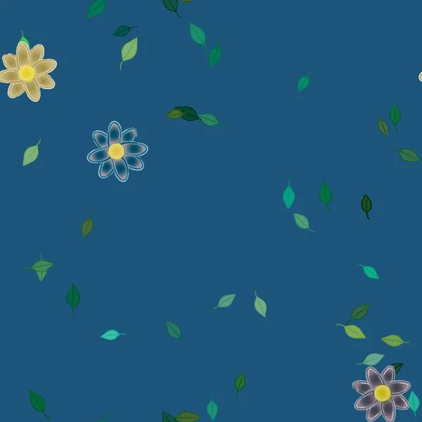 Flores Simples Con Hojas Verdes Composición Libre Ilustración Vectorial — Vector de stock