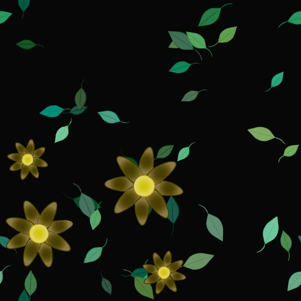 Plantilla Vector Con Flores Coloridas Simples Hojas Verdes — Archivo Imágenes Vectoriales