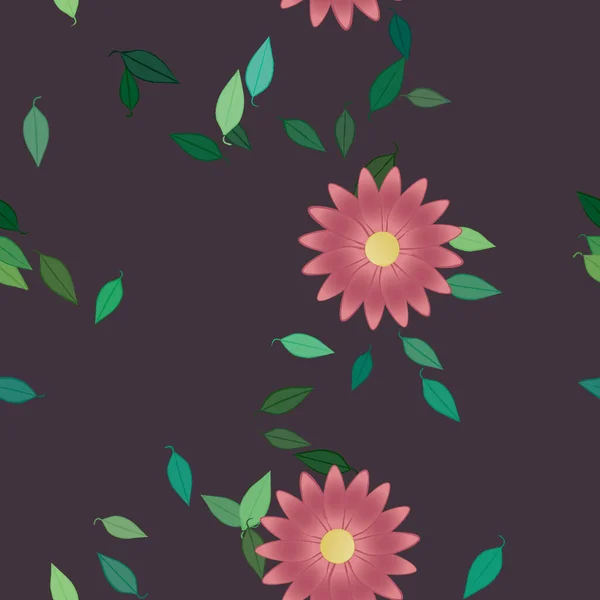 Flores Con Hojas Verdes Composición Libre Ilustración Vectorial — Vector de stock