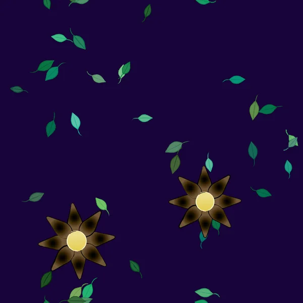 Fleurs Simples Avec Des Feuilles Vertes Composition Libre Illustration Vectorielle — Image vectorielle