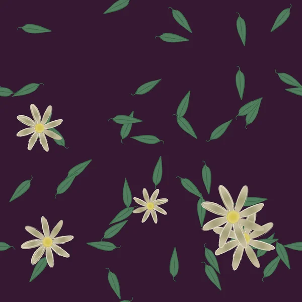 Composición Diseño Con Flores Simples Hojas Verdes Ilustración Vectorial — Archivo Imágenes Vectoriales