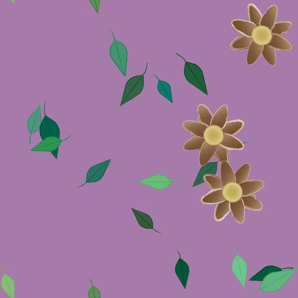 Flores Con Hojas Verdes Composición Libre Ilustración Vectorial — Vector de stock