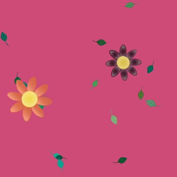 Hermosa Composición Con Flores Colores Simples Hojas Verdes Fondo Ilustración — Vector de stock