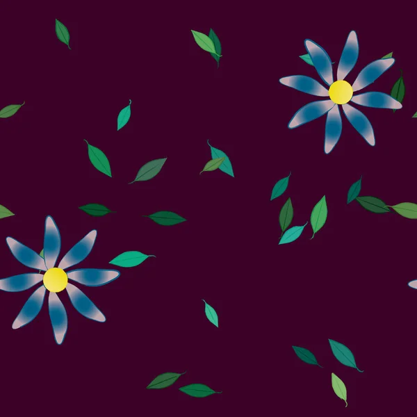 Hermosa Composición Con Flores Colores Simples Hojas Verdes Fondo Ilustración — Vector de stock