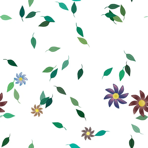 Composição Design Com Flores Simples Folhas Verdes Ilustração Vetorial —  Vetores de Stock