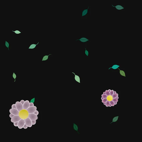 Flores Simples Con Hojas Verdes Composición Libre Ilustración Vectorial — Vector de stock