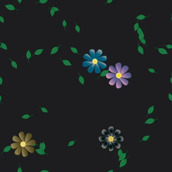 Modèle Vectoriel Avec Des Fleurs Colorées Simples Des Feuilles Vertes — Image vectorielle