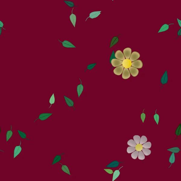 Flores Con Hojas Verdes Composición Libre Ilustración Vectorial — Vector de stock