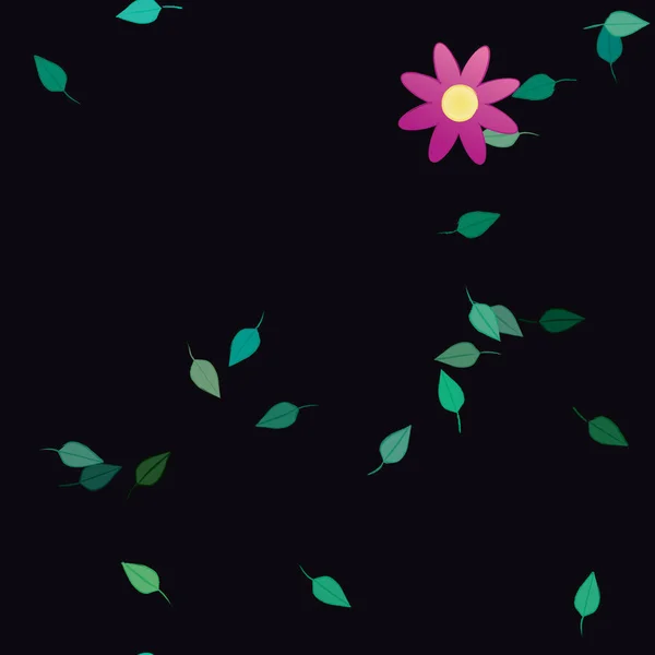 Flores Con Hojas Verdes Composición Libre Ilustración Vectorial — Vector de stock