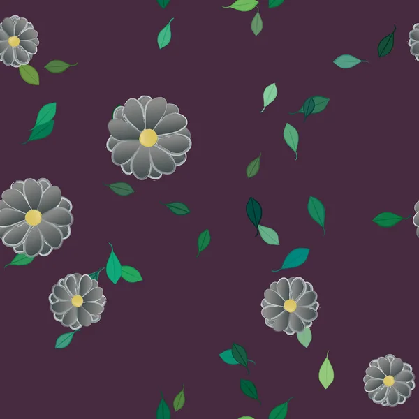 Composition Design Avec Fleurs Simples Feuilles Vertes Illustration Vectorielle — Image vectorielle