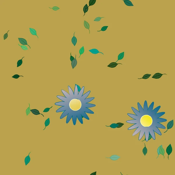 Composição Design Com Flores Simples Folhas Verdes Ilustração Vetorial — Vetor de Stock