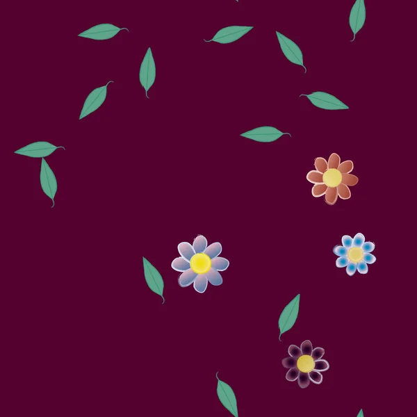 Modèle Vectoriel Avec Des Fleurs Colorées Simples Des Feuilles Vertes — Image vectorielle