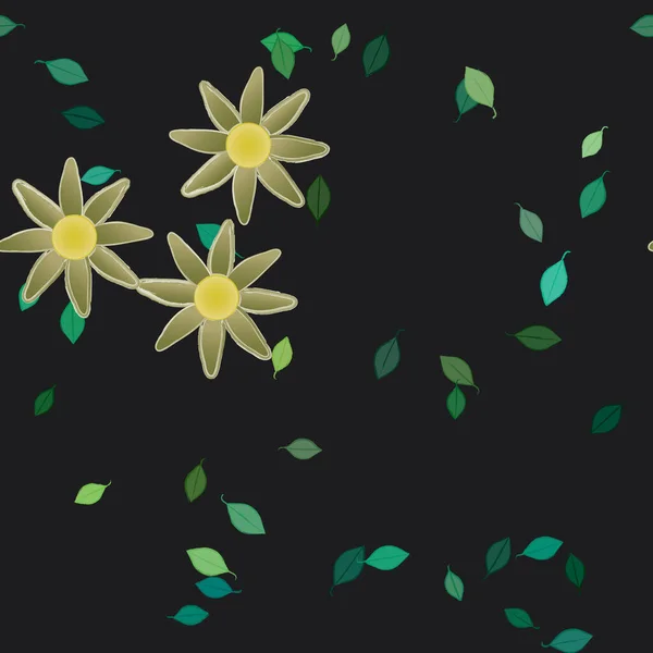 Composición Libre Con Flores Colores Simples Hojas Verdes Para Papel — Vector de stock