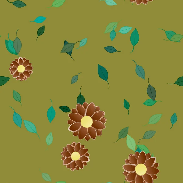 Fleurs Aux Feuilles Vertes Composition Libre Illustration Vectorielle — Image vectorielle