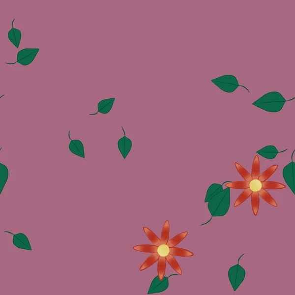 Flores Con Hojas Verdes Composición Libre Ilustración Vectorial — Archivo Imágenes Vectoriales