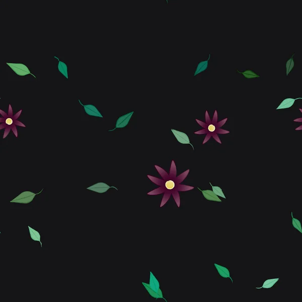 Hermosa Composición Con Flores Colores Simples Hojas Verdes Fondo Ilustración — Vector de stock