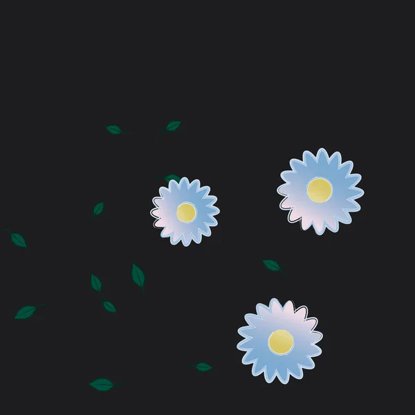 Flores Simples Con Hojas Verdes Composición Libre Ilustración Vectorial — Archivo Imágenes Vectoriales