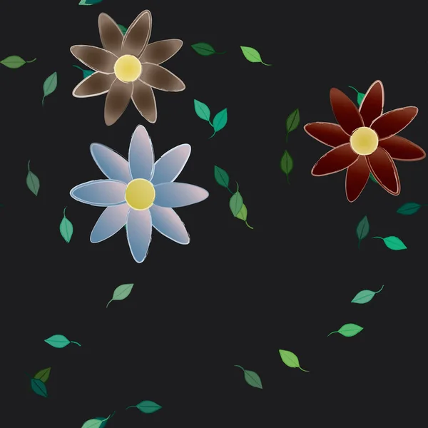 Fleurs Simples Avec Des Feuilles Vertes Composition Libre Illustration Vectorielle — Image vectorielle