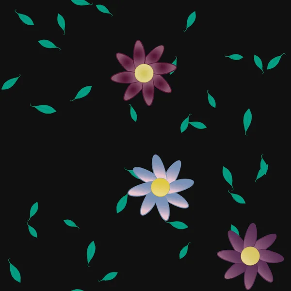 Hermosa Composición Con Flores Colores Simples Hojas Verdes Fondo Ilustración — Vector de stock