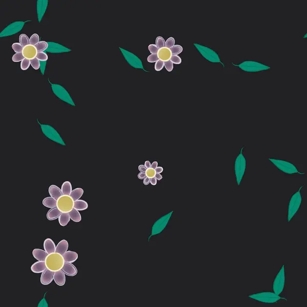 Flores Simples Con Hojas Verdes Composición Libre Ilustración Vectorial — Archivo Imágenes Vectoriales