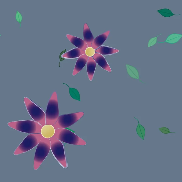 Flores Simples Con Hojas Verdes Composición Libre Ilustración Vectorial — Vector de stock