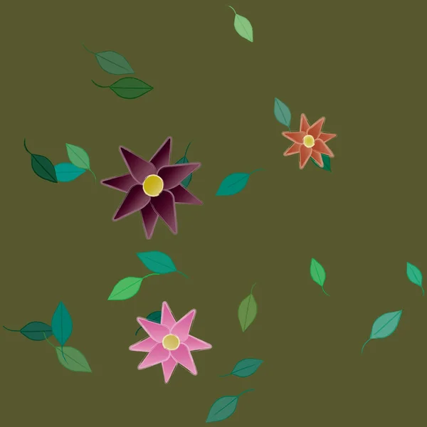 Composición Libre Con Flores Colores Simples Hojas Verdes Para Papel — Vector de stock