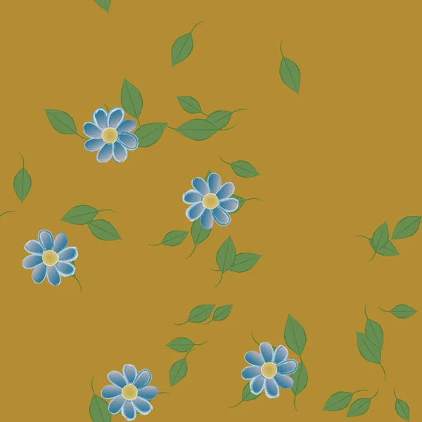 Modèle Vectoriel Avec Des Fleurs Colorées Simples Des Feuilles Vertes — Image vectorielle