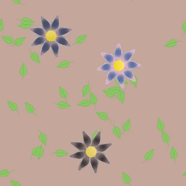 Composição Bonita Com Flores Coloridas Simples Folhas Verdes Fundo Ilustração — Vetor de Stock