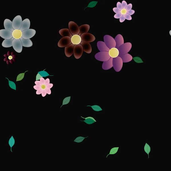 Composición Diseño Con Flores Simples Hojas Verdes Ilustración Vectorial — Archivo Imágenes Vectoriales