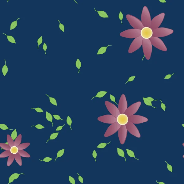 Hermosa Composición Con Flores Colores Simples Hojas Verdes Fondo Ilustración — Vector de stock