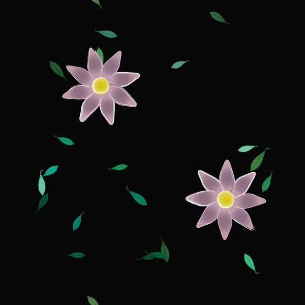 Composición Diseño Con Flores Simples Hojas Verdes Ilustración Vectorial — Archivo Imágenes Vectoriales