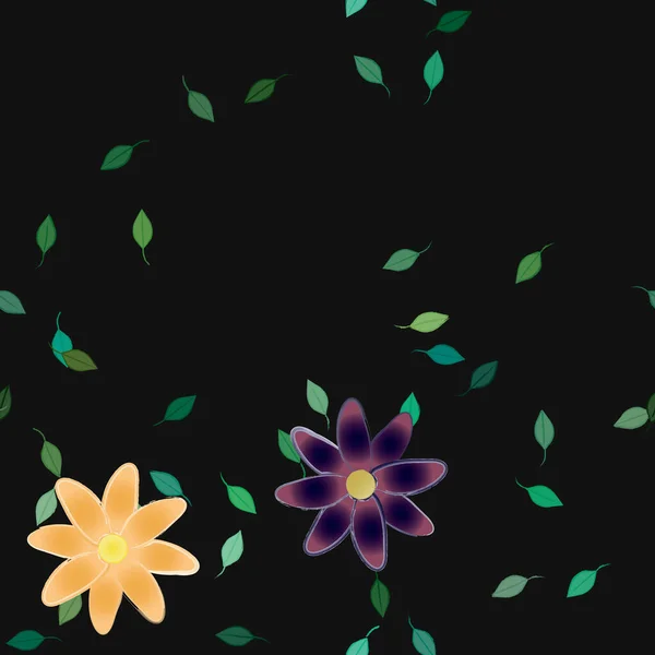 Hermosa Composición Con Flores Colores Simples Hojas Verdes Fondo Ilustración — Vector de stock