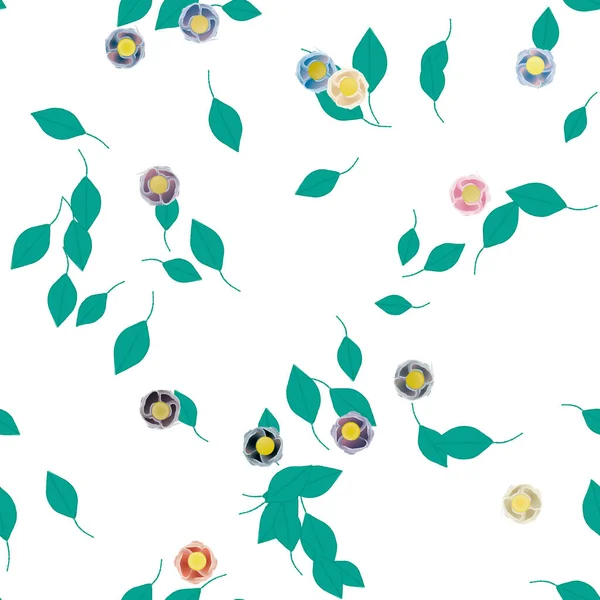 Composição Design Com Flores Simples Folhas Verdes Ilustração Vetorial — Vetor de Stock