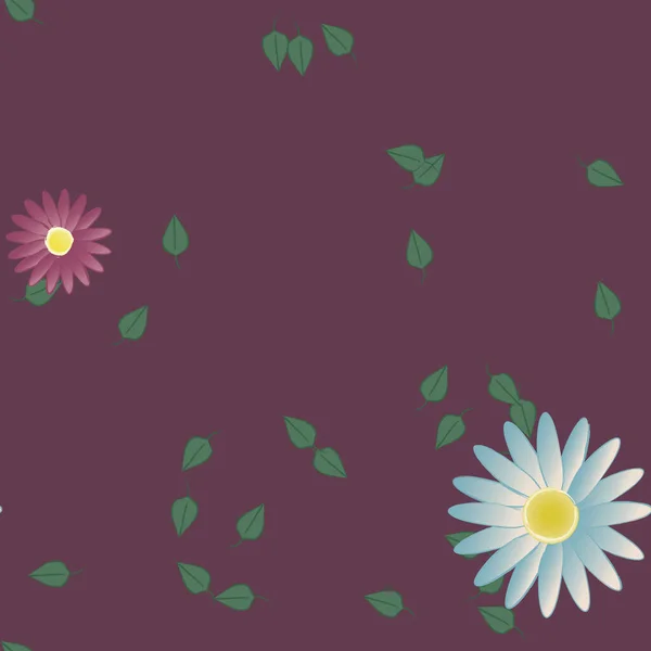 Modèle Vectoriel Avec Des Fleurs Colorées Simples Des Feuilles Vertes — Image vectorielle