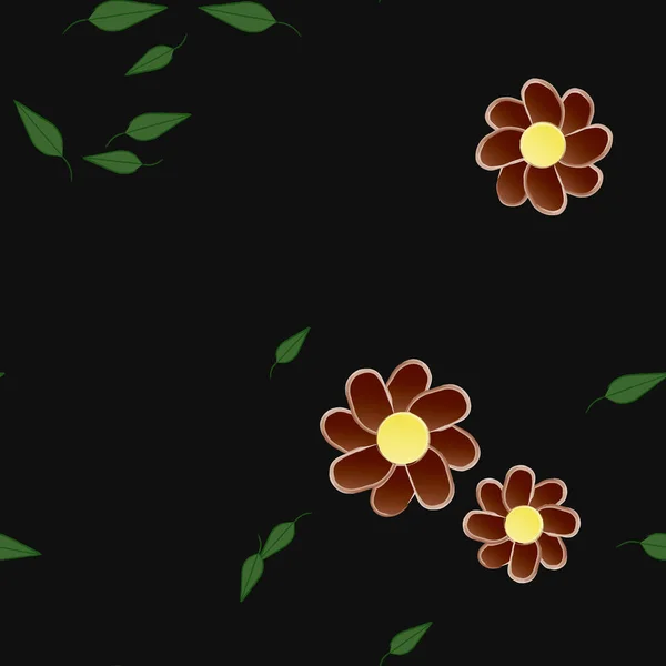 Modèle Vectoriel Avec Des Fleurs Colorées Simples Des Feuilles Vertes — Image vectorielle