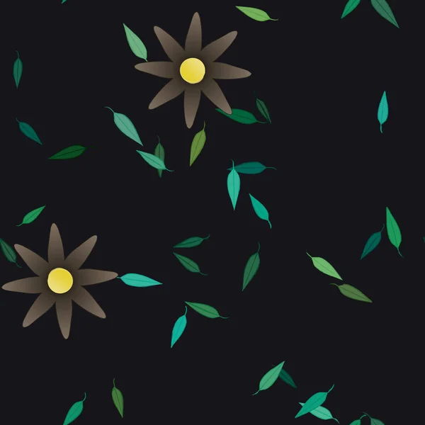 Flores Con Hojas Verdes Composición Libre Ilustración Vectorial — Vector de stock