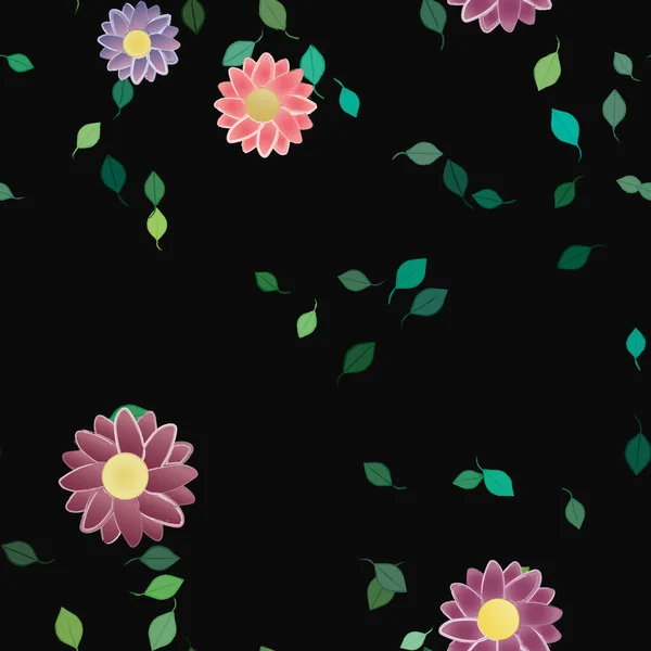 Composición Libre Con Flores Colores Simples Hojas Verdes Para Papel — Vector de stock